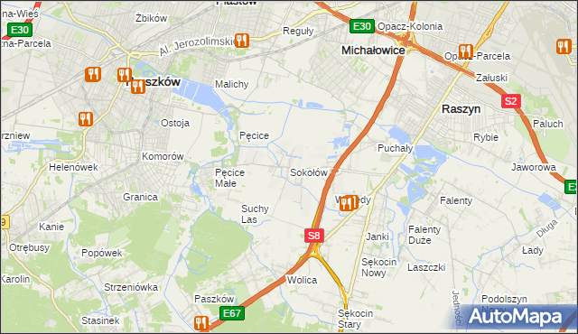 mapa Sokołów gmina Michałowice, Sokołów gmina Michałowice na mapie Targeo