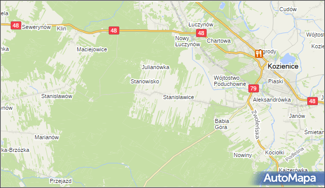 mapa Stanisławice gmina Kozienice, Stanisławice gmina Kozienice na mapie Targeo