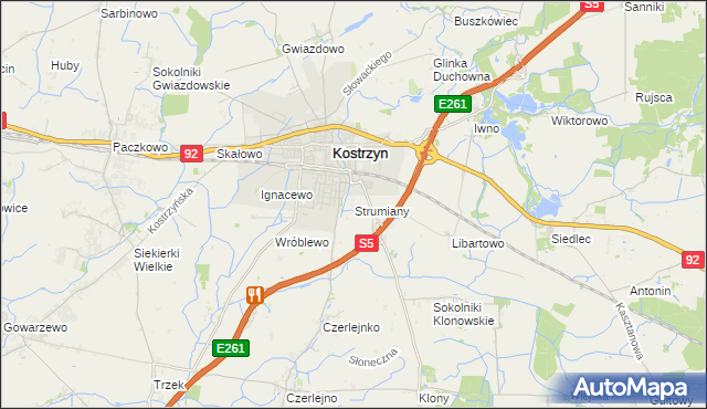 mapa Strumiany gmina Kostrzyn, Strumiany gmina Kostrzyn na mapie Targeo