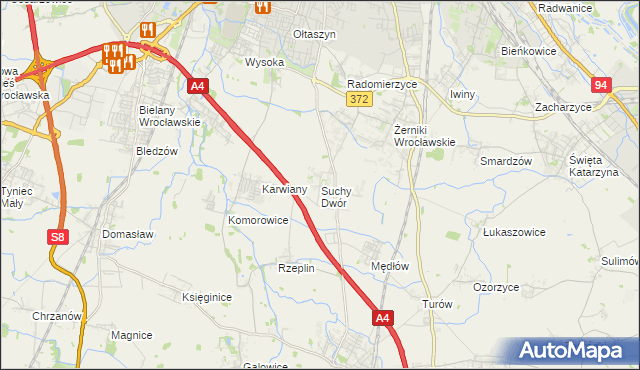 mapa Suchy Dwór gmina Żórawina, Suchy Dwór gmina Żórawina na mapie Targeo