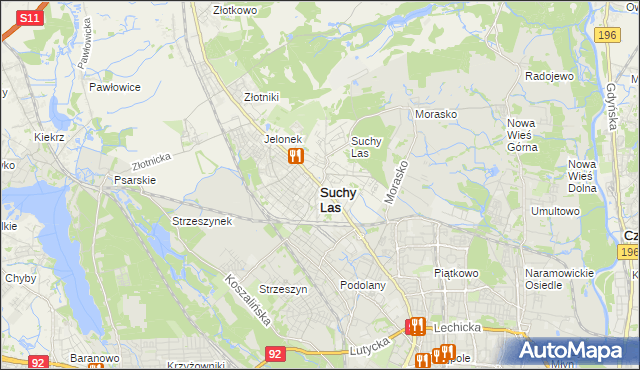 mapa Suchy Las powiat poznański, Suchy Las powiat poznański na mapie Targeo