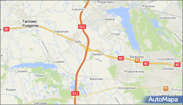 mapa Swadzim gmina Tarnowo Podgórne, Swadzim gmina Tarnowo Podgórne na mapie Targeo