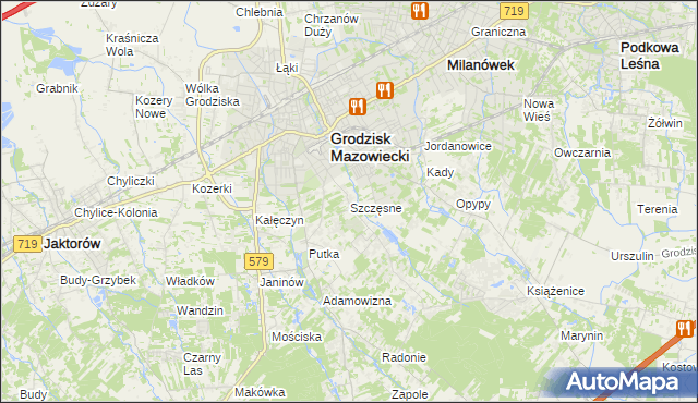 mapa Szczęsne gmina Grodzisk Mazowiecki, Szczęsne gmina Grodzisk Mazowiecki na mapie Targeo