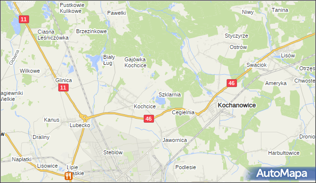 mapa Szklarnia gmina Kochanowice, Szklarnia gmina Kochanowice na mapie Targeo