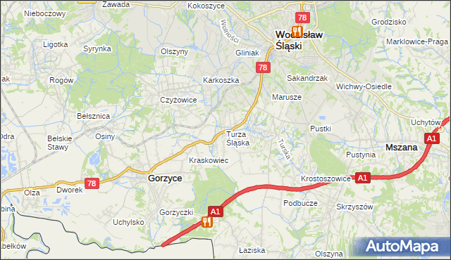 mapa Turza Śląska, Turza Śląska na mapie Targeo