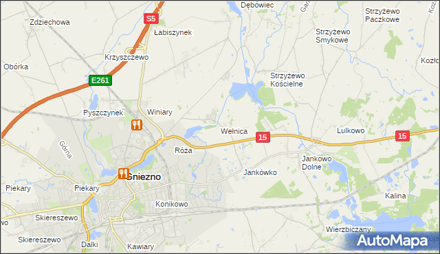 mapa Wełnica gmina Gniezno, Wełnica gmina Gniezno na mapie Targeo