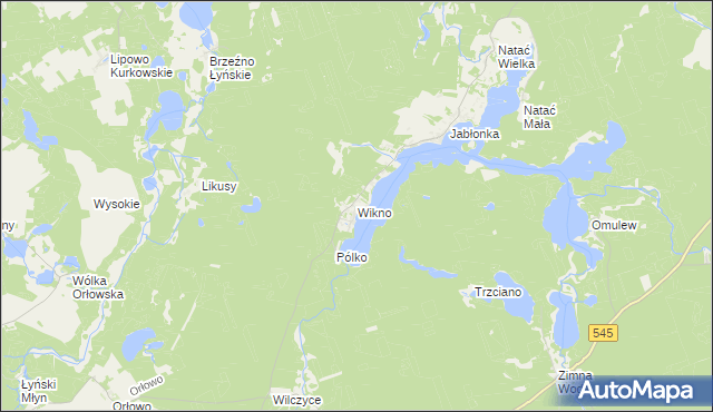 mapa Wikno gmina Nidzica, Wikno gmina Nidzica na mapie Targeo