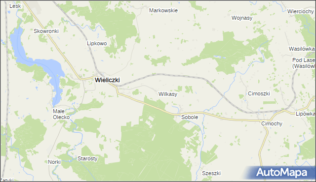 mapa Wilkasy gmina Wieliczki, Wilkasy gmina Wieliczki na mapie Targeo