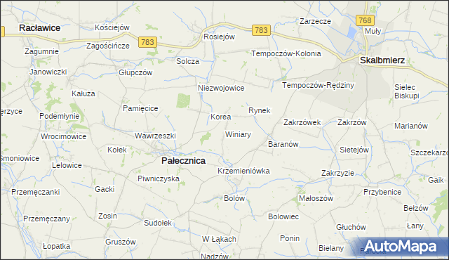 mapa Winiary gmina Pałecznica, Winiary gmina Pałecznica na mapie Targeo