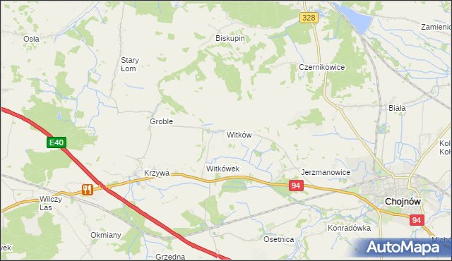 mapa Witków gmina Chojnów, Witków gmina Chojnów na mapie Targeo