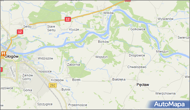 mapa Wojszyn gmina Pęcław, Wojszyn gmina Pęcław na mapie Targeo