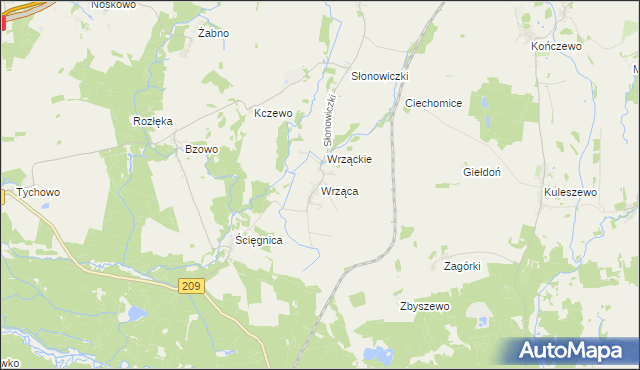 mapa Wrząca gmina Kobylnica, Wrząca gmina Kobylnica na mapie Targeo