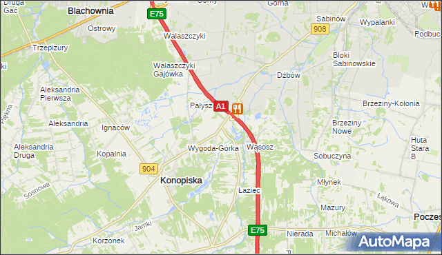 mapa Wygoda gmina Konopiska, Wygoda gmina Konopiska na mapie Targeo
