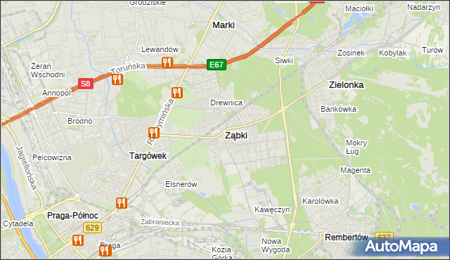 mapa Ząbki powiat wołomiński, Ząbki powiat wołomiński na mapie Targeo