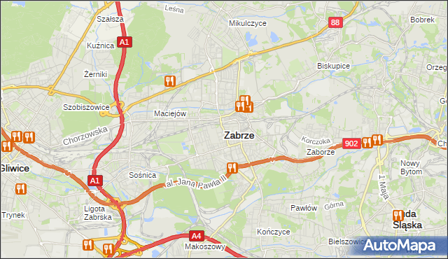 mapa Zabrza, Zabrze na mapie Targeo