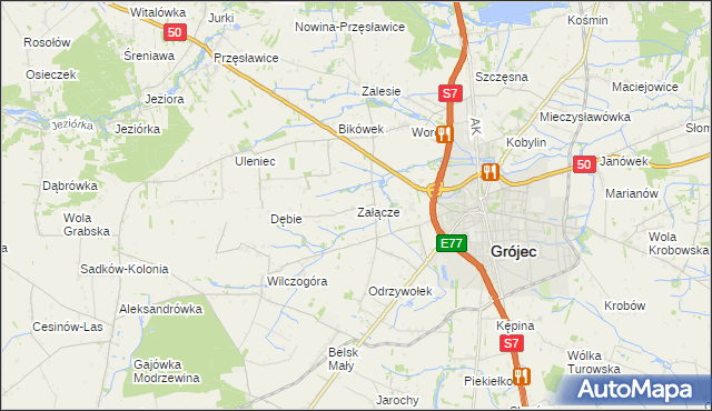 mapa Załącze gmina Grójec, Załącze gmina Grójec na mapie Targeo