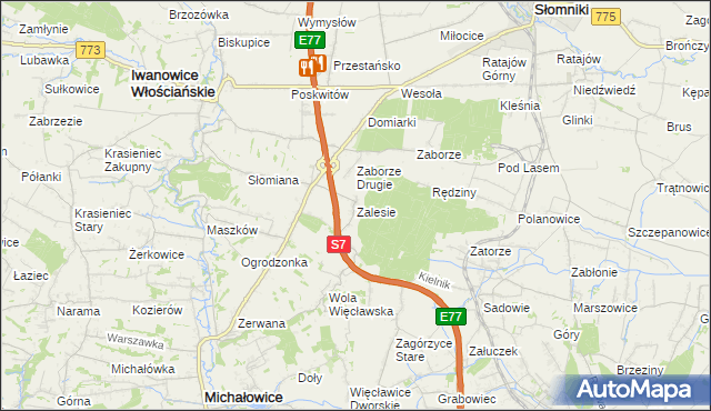 mapa Zalesie gmina Iwanowice, Zalesie gmina Iwanowice na mapie Targeo