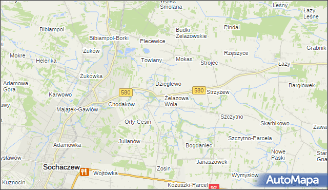 mapa Żelazowa Wola, Żelazowa Wola na mapie Targeo