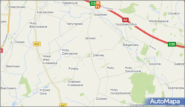 mapa Zieliniec gmina Kołaczkowo, Zieliniec gmina Kołaczkowo na mapie Targeo