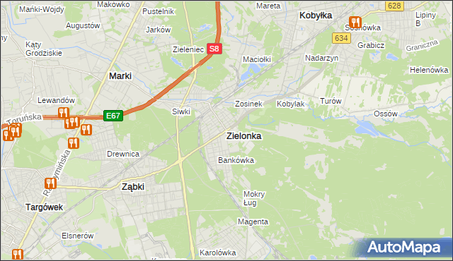 mapa Zielonka powiat wołomiński, Zielonka powiat wołomiński na mapie Targeo