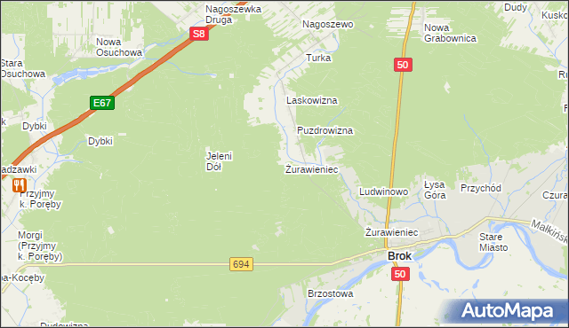 mapa Żurawieniec gmina Brok, Żurawieniec gmina Brok na mapie Targeo