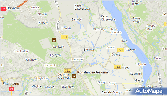 mapa Bielawa gmina Konstancin-Jeziorna, Bielawa gmina Konstancin-Jeziorna na mapie Targeo