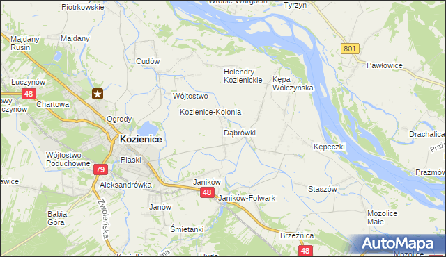 mapa Dąbrówki gmina Kozienice, Dąbrówki gmina Kozienice na mapie Targeo