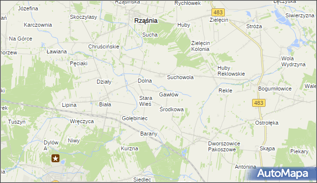 mapa Gawłów gmina Rząśnia, Gawłów gmina Rząśnia na mapie Targeo