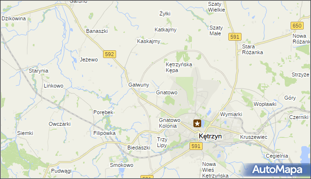 mapa Gnatowo gmina Kętrzyn, Gnatowo gmina Kętrzyn na mapie Targeo