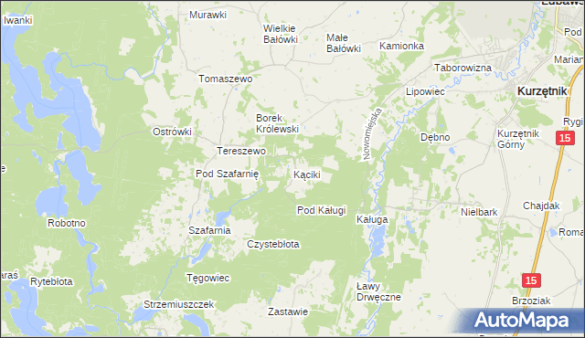 mapa Kąciki gmina Kurzętnik, Kąciki gmina Kurzętnik na mapie Targeo