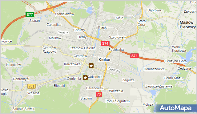 mapa Kielc, Kielce na mapie Targeo