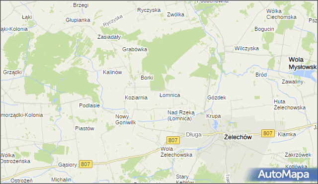 mapa Łomnica gmina Żelechów, Łomnica gmina Żelechów na mapie Targeo