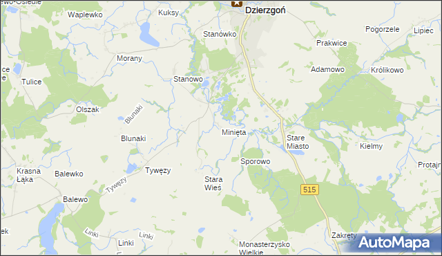 mapa Minięta, Minięta na mapie Targeo