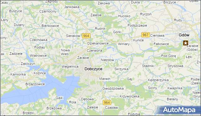 mapa Niezdów gmina Dobczyce, Niezdów gmina Dobczyce na mapie Targeo