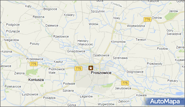 mapa Opatkowice gmina Proszowice, Opatkowice gmina Proszowice na mapie Targeo