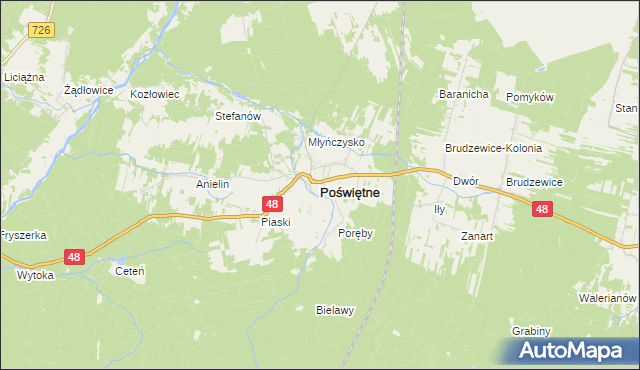 mapa Poświętne powiat opoczyński, Poświętne powiat opoczyński na mapie Targeo