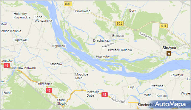 mapa Prażmów gmina Stężyca, Prażmów gmina Stężyca na mapie Targeo