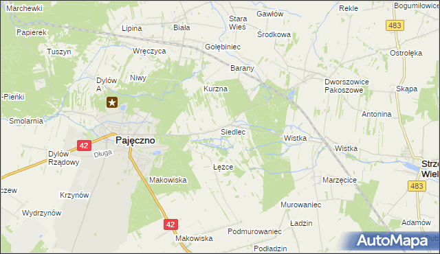 mapa Siedlec gmina Pajęczno, Siedlec gmina Pajęczno na mapie Targeo