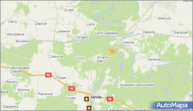 mapa Śmiertny Dąb, Śmiertny Dąb na mapie Targeo