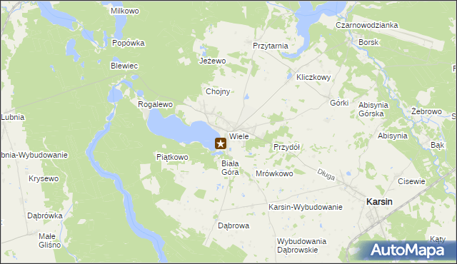 mapa Wiele gmina Karsin, Wiele gmina Karsin na mapie Targeo