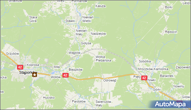 mapa Wólka Plebańska gmina Stąporków, Wólka Plebańska gmina Stąporków na mapie Targeo