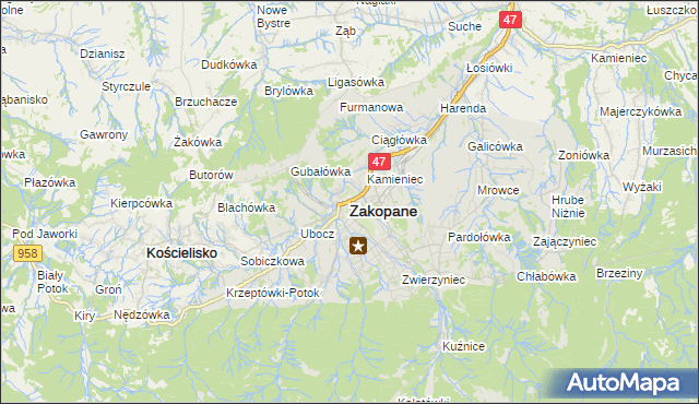 mapa Zakopanego, Zakopane na mapie Targeo