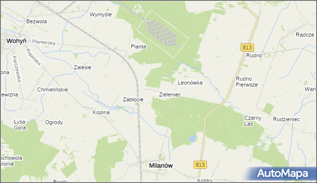 mapa Zieleniec gmina Milanów, Zieleniec gmina Milanów na mapie Targeo