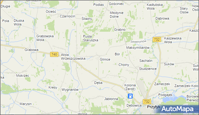 mapa Glinice gmina Przytyk, Glinice gmina Przytyk na mapie Targeo