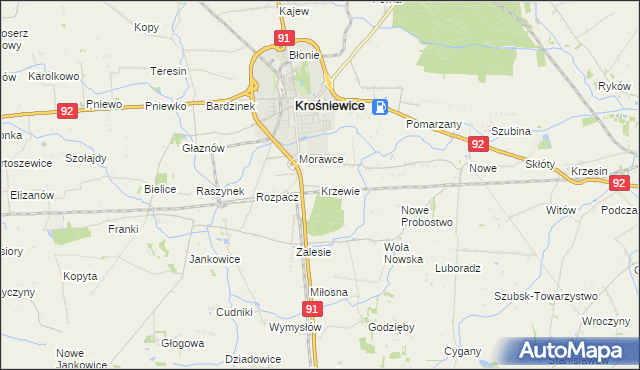 mapa Krzewie gmina Krośniewice, Krzewie gmina Krośniewice na mapie Targeo