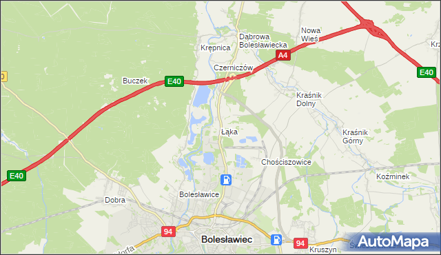 mapa Łąka gmina Bolesławiec, Łąka gmina Bolesławiec na mapie Targeo