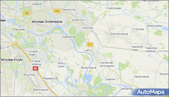 mapa Łany gmina Czernica, Łany gmina Czernica na mapie Targeo