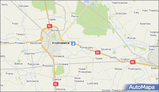 mapa Pomarzany gmina Krośniewice, Pomarzany gmina Krośniewice na mapie Targeo