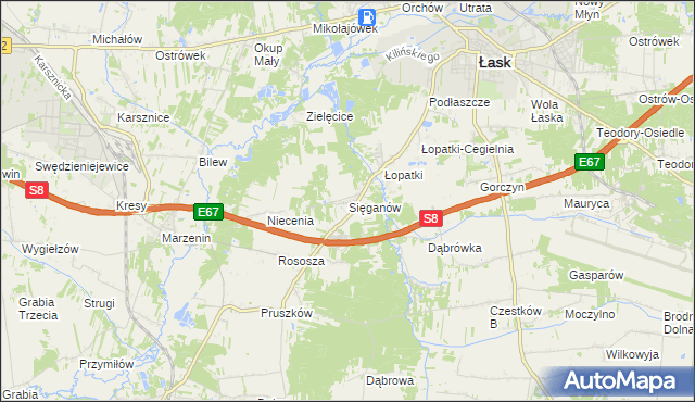 mapa Sięganów, Sięganów na mapie Targeo