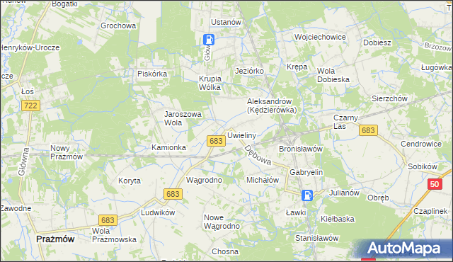 mapa Uwieliny, Uwieliny na mapie Targeo